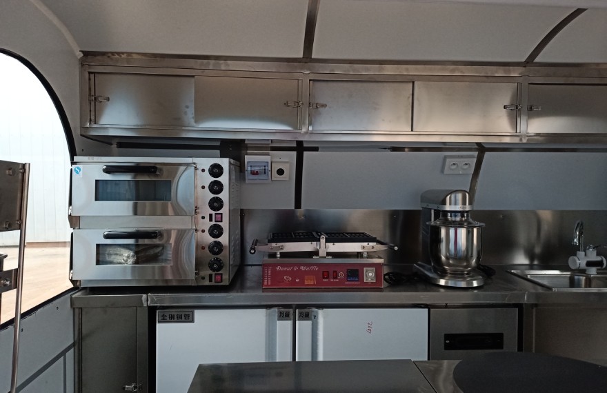 street food trailer equipped with commercial kitchen equipment